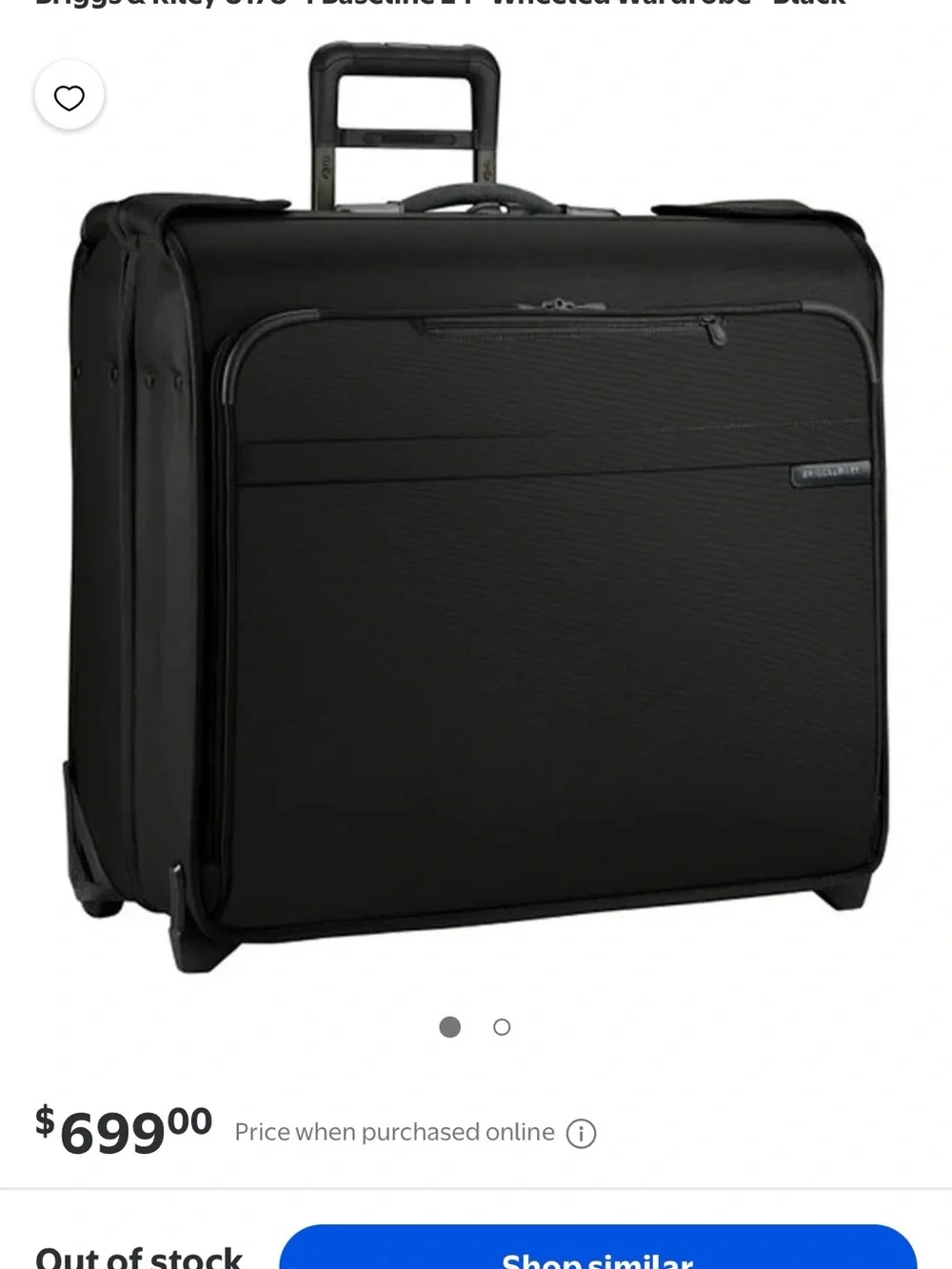 2 Briggs & Riley Black Rolling Garment Bags with Telescoping Handle